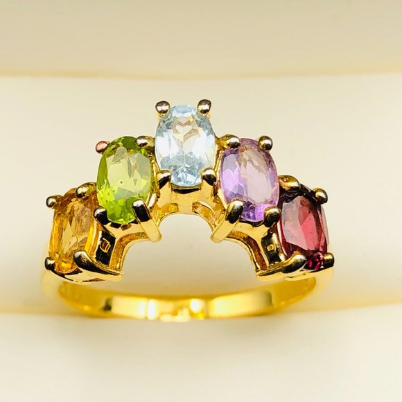 Fessenden & Co. Sterling Silver 6mm Colorful Mixed Gemstone Band Ring 925 Sz: 9 - Picture 1 of 16